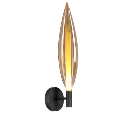 Nordic wall light black with amber glass shade for living room and bedroom
