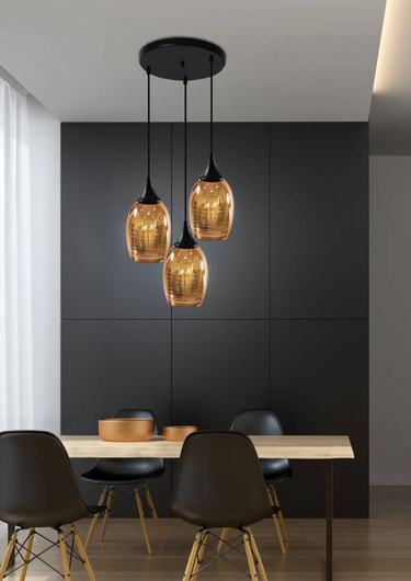 Hängelampe Schwarz und Kupfer mit Spiegelschirmen 3x60W Marina Candellux 33-51608  
