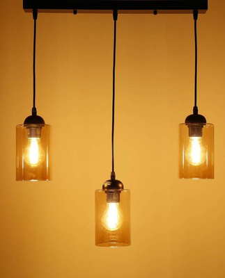 Hängelampe schwarz / brauner Streifen 3xE27 Bistro 33-00545