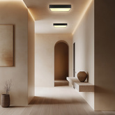 Plafon sufitowy LED QUATTRO czarny – kwadratowy ze szklanym kloszem – minimalistyczna lampa sufitowa