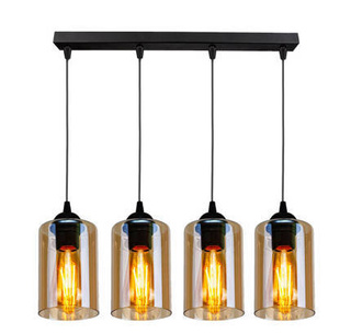 Hanging lamp black / brown strip 4xE27 Bistro 34-00552