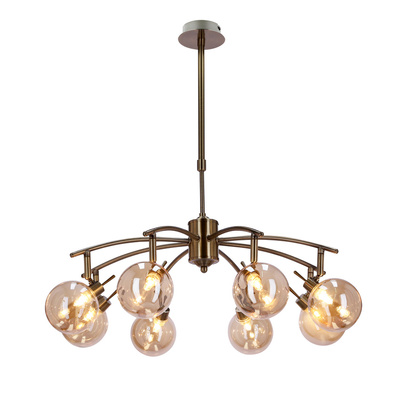 Lampa suspendata Lentini patinata 8x40w g9 cu abajur chihlimbar