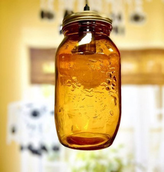 Lampa wisząca Jars pojedyncza z kolorowym kloszem do jadalni pomarańczowa