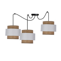 Lampa wisząca Forni potrójna nad stół do jadalni z abażurem drewniana