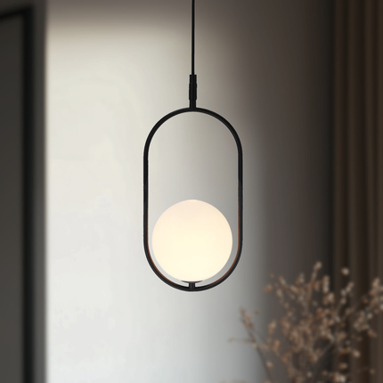 Lampa wisząca CORDEL elegancka - czarna z białym kloszem kulką - nowoczesne oświetlenie salonu i łazienki 1x G9 LED