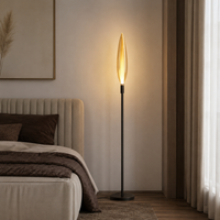 Nordic glass floor lamp with amber shade black metal standing