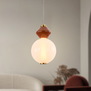 FLORES pendant lamp brass and brown 7W LED 3000K white shade