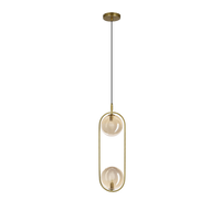 Pendant lamp CORDEL vintage gold brass with amber globe shades elegant lighting for living room 2x G9 LED