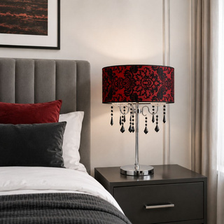 Lampa de masa rosie negru velur Astor 43-80540