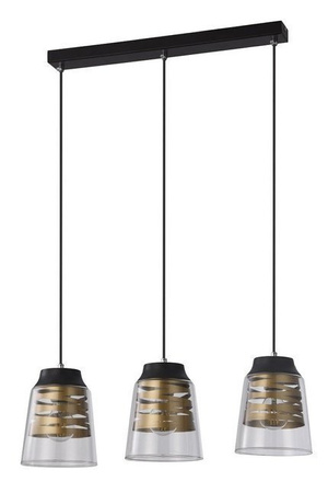 Lampe suspendue abat-jour en verre noir et or 3x60W E27 Fresno Candellux 33-78094