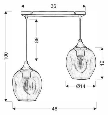 Suspension en verre noir / marron 2xE27 Aspa 32-00590