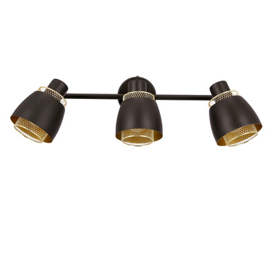 Bande de plafonnier Aleksandria 3x40w noir + abat-jour doré