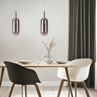 Hanging lamp FIUGGI silver with elongated glass shade modern LED lamp over table