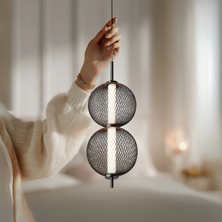 Lampa wisząca druciana PUMA z kloszami kulami 14 x 38 cm – designerskie oświetlenie salonu LED 3000K