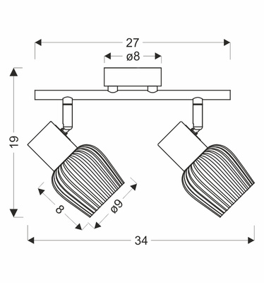 Lampa sufitowa Mitura listwa ze szklanymi kloszami 2-punktowa do salonu