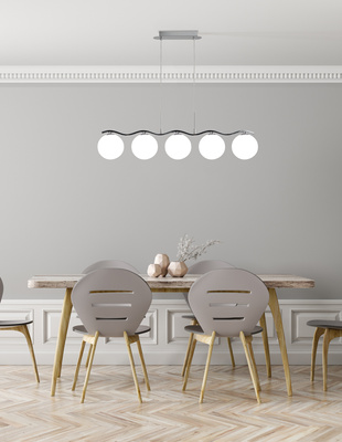 Suspension chrome / boule blanche 5 Ramon 35-01429