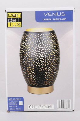 Schwarz-goldene durchbrochene Tischlampe Venus 41-78315