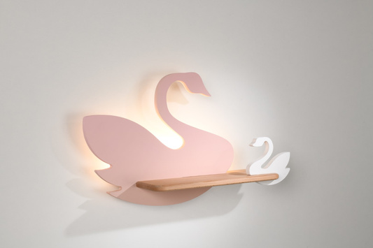 5W LED-Wandleuchte für ein Kind, rosa und weißer Schwan, Schwanenregal, Candellux Kids 21-75598