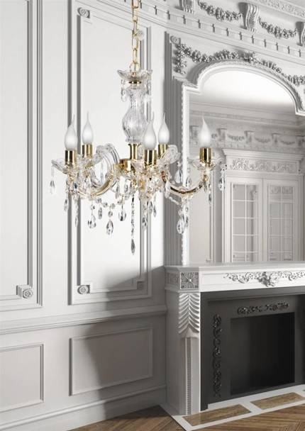 Kryształowy żyrandol MARIA TERESA 5-ramienny E14 złoty – elegancki żyrandol do salonu vintage