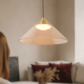 Pendant lamp Presto 42 glass gold with amber shade over table GX53