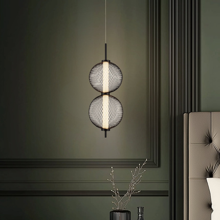 Lampa wisząca druciana PUMA z kloszami kulami 14 x 38 cm – designerskie oświetlenie salonu LED 3000K
