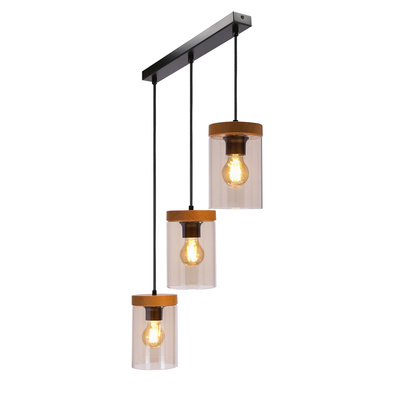 Wels hanging lamp 3X40 black + wooden smoked shade 33-22004