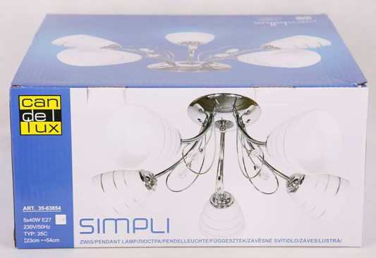 Chrom-Deckenleuchte mit Kristallen 5x40W Simpli Candellux 35-63854