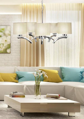 Lampa wisząca chrom + krem abażur 5x60W żyrandol Draga Candellux 35-04222
