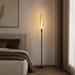 Nordic glass floor lamp with amber shade black metal standing
