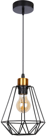Lampa wisząca czarna + złoty druciany klosz Primo 31-06189