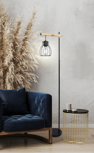 Black floor lamp with a steel basket shade Bernita 51-78766