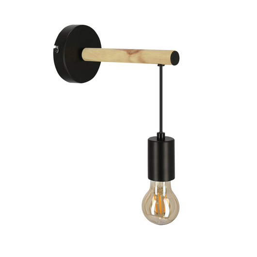 Lampa kinkiet pojedynczy czarny + drewno Izzy 21-75406