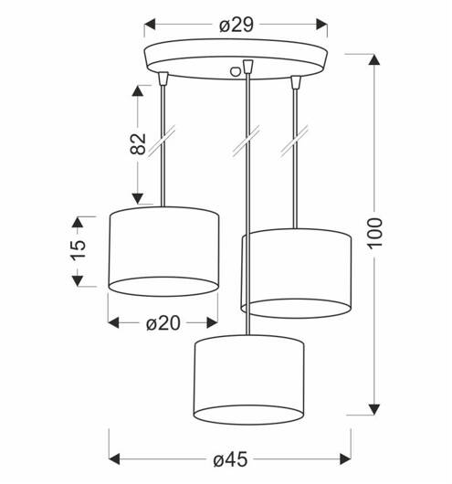 PANDY lampa wisząca czarny talerz 3x40W E27 abażur szary+złoty