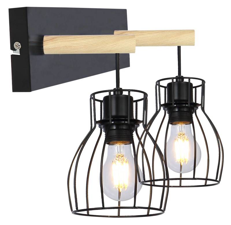 Lampa de perete abajur dublu cos negru / lemn E27 Bernita 22-77103